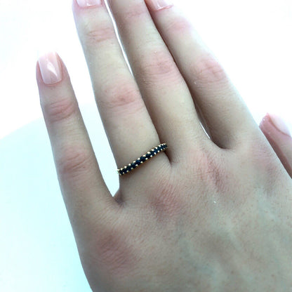 Designer 14K Yellow Gold Blue Sapphire Stackable Wave Band Ring