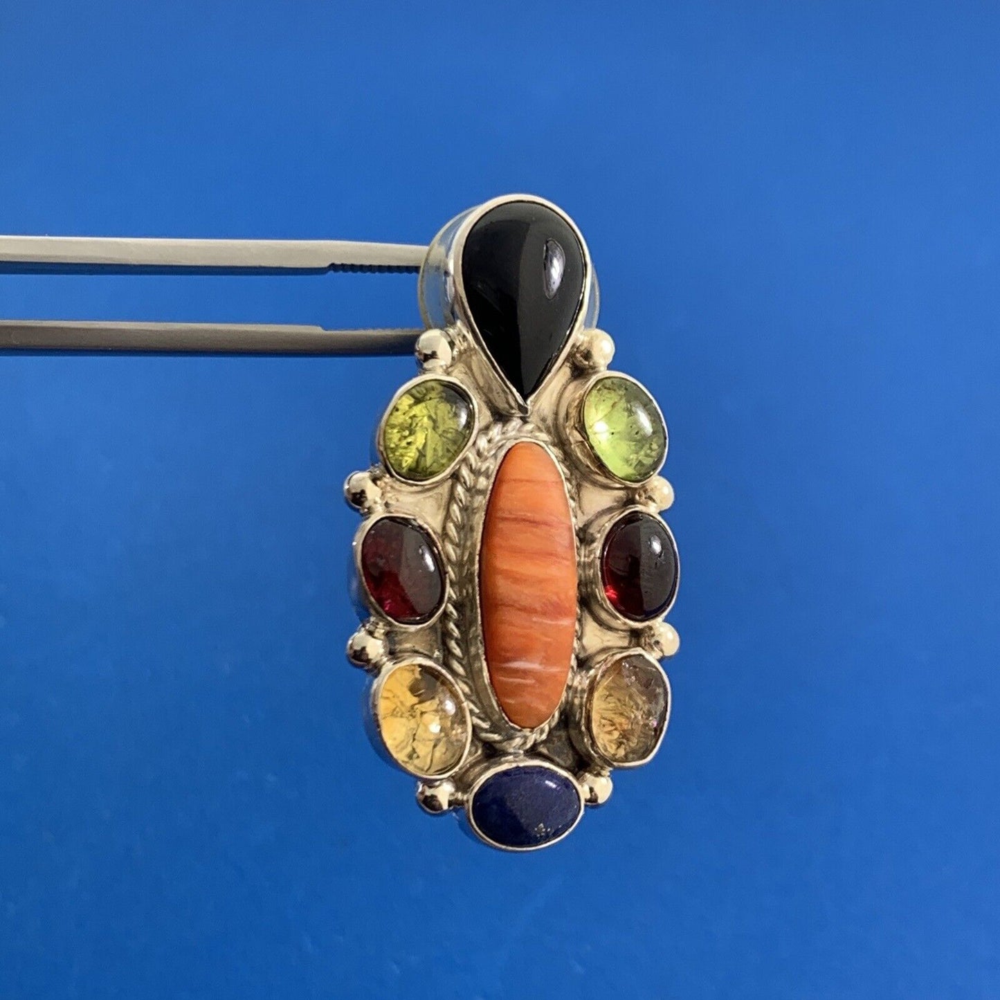 Gilo & Grace Nakai Navajo 925 Sterling Silver Multi Gemstone Statement Earrings
