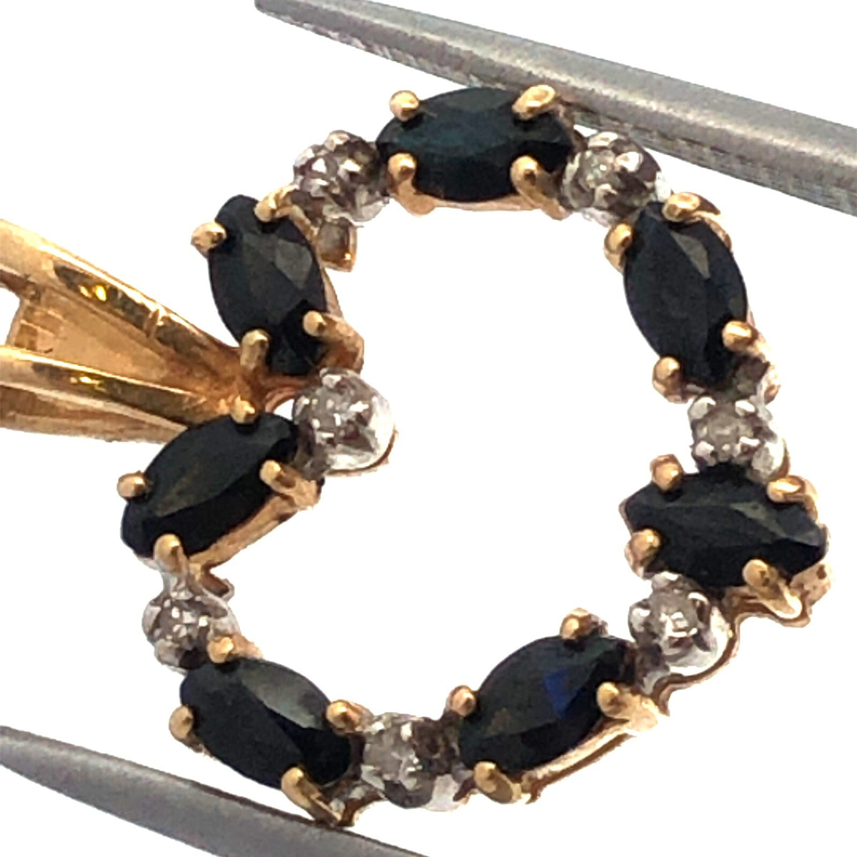 Designer 14K Yellow Gold Marquise Sapphire Diamond Accented Heart Pendant