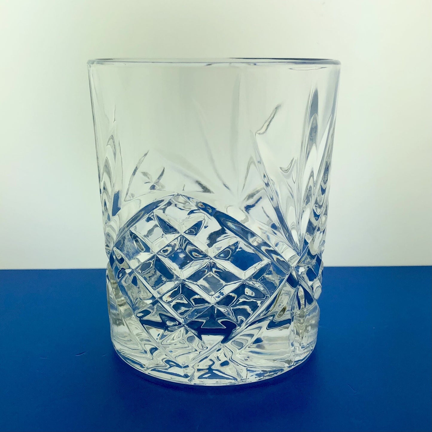 Elegant Starbust Basketweave Pattern Cut Crystal Highball Tumbler Bar Ware Glass