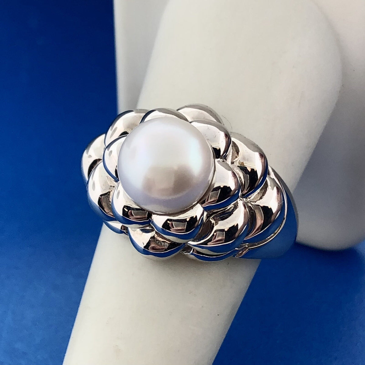 Designer EA Sterling Silver 925 Pearl Bubble Dome Cocktail Ring