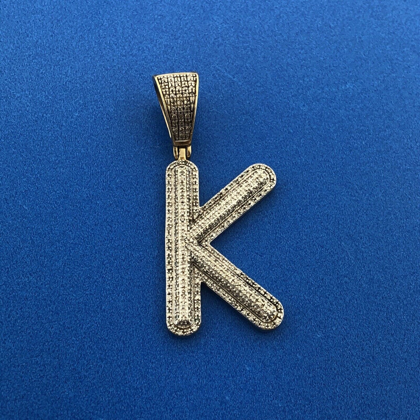 Estate 10K Yellow White Gold Diamond Encrusted Initial K Statement Pendant