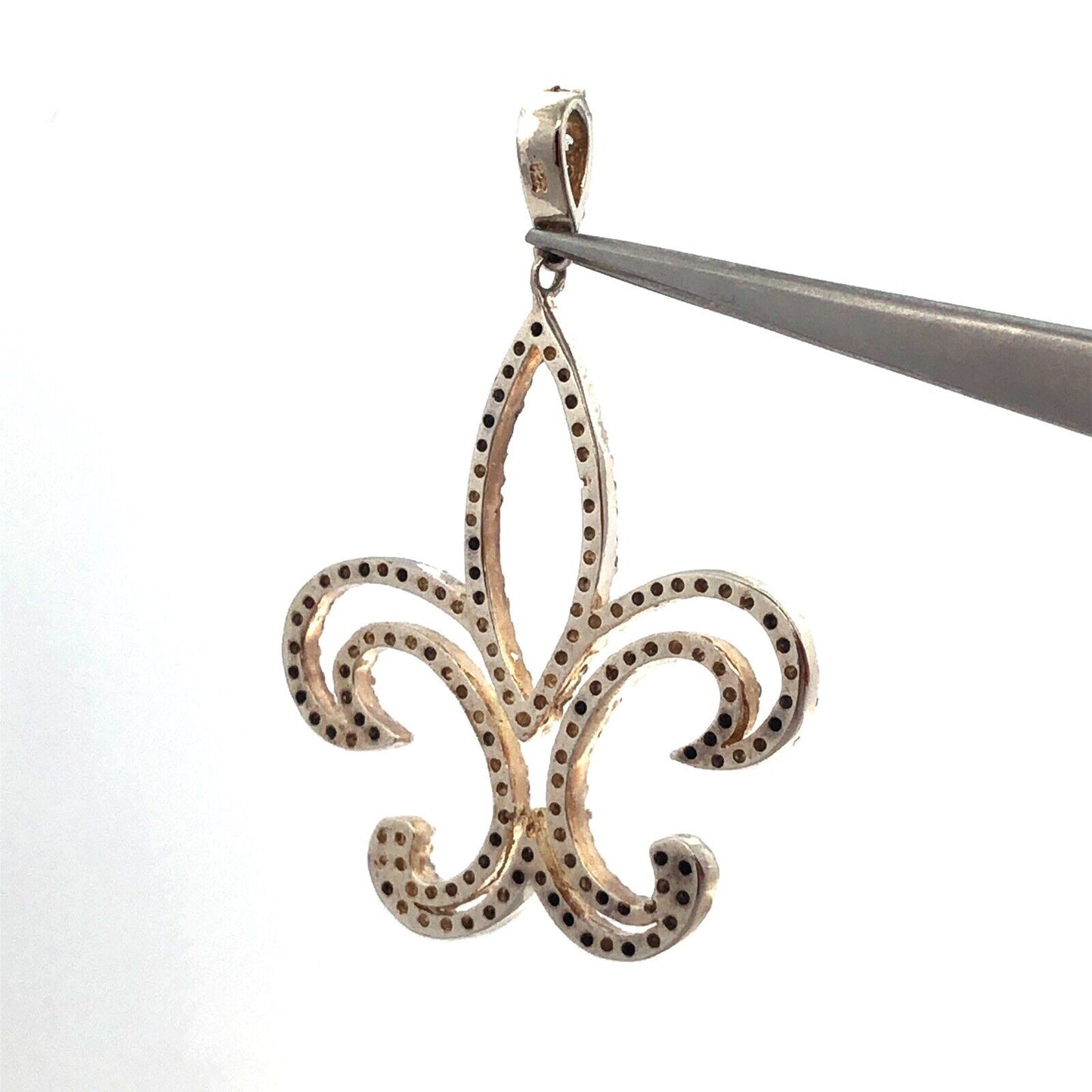 Designer 925 Sterling Silver Cubic Zirconia CZ Statement Fleur De Lis Pendant