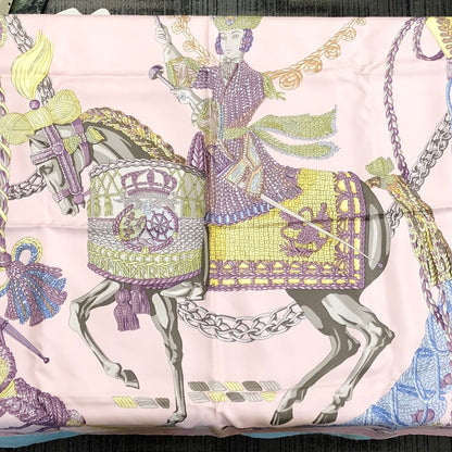 Hermes Carre 90 Silk Le Timbalier Twill Violet Rose Pink Neckerchief Scarf