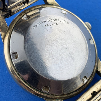 Mid Century Zodiac 10K Gold Filled Autographic Mens Flex Band Wrist Watch Runs