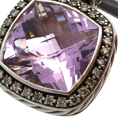 David Yurman 925 Sterling Silver Amethyst Diamond Halo Albion Enhancer Pendant