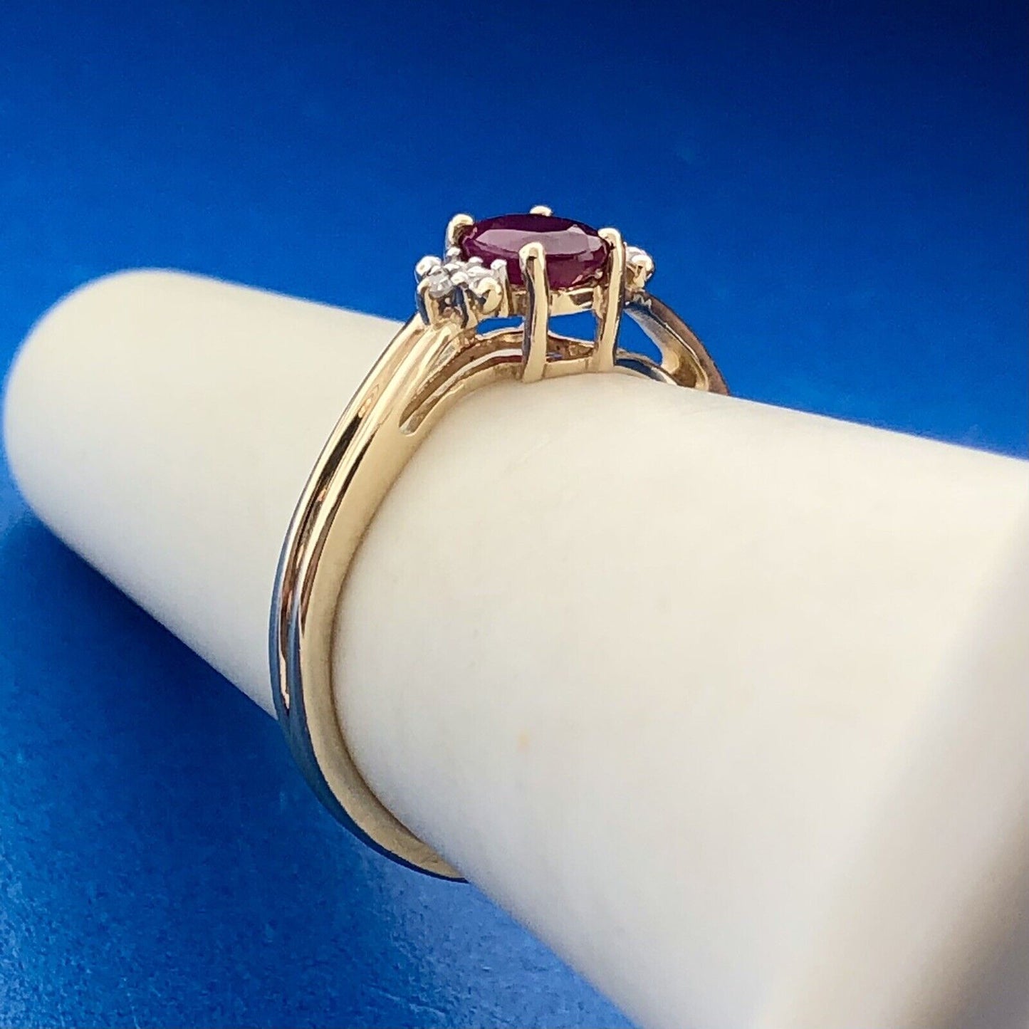 10k Yellow Gold Genuine Ruby Ring with Diamond Accents