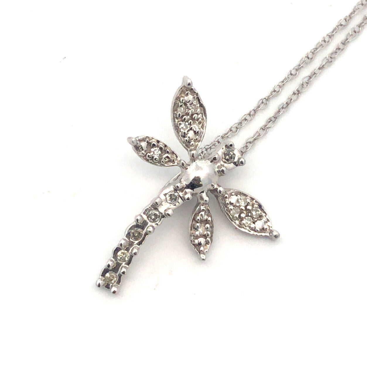 Designer 10K White Gold Diamond Dragonfly Spiritual Pendant Necklace