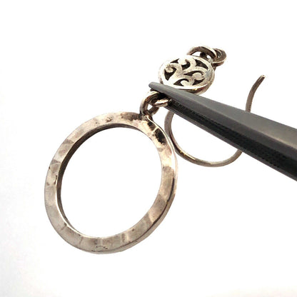 925 Sterling Silver Round Textured Hammered Dangle Hoop Earrings