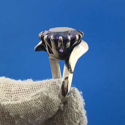 Modernist Artisan Sterling Silver 925 Purple Sapphire Dramatic Statement Ring