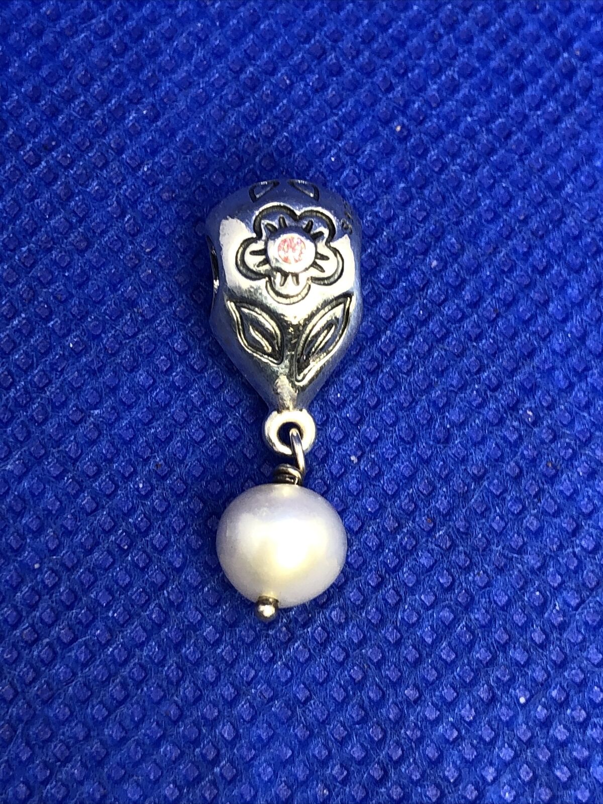Retired PANDORA ALE 925 Silver Pink CZ Flower Pearl Dangle Charm 790546