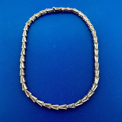 Vintage Mid Century Sterling Silver 925 Trilliant White Sapphire Choker Necklace