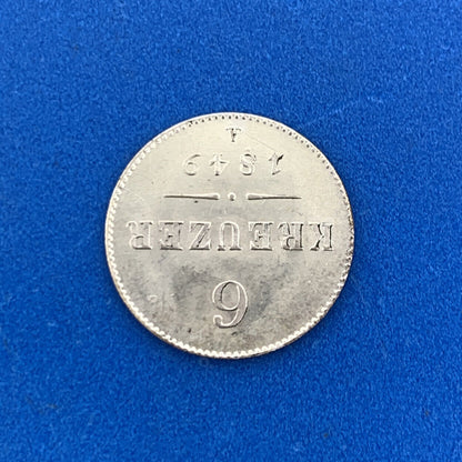 1849 A Austria Billon Silver .4375 Fine 6 Kreuzer Franz Joseph 1 Uncirculated