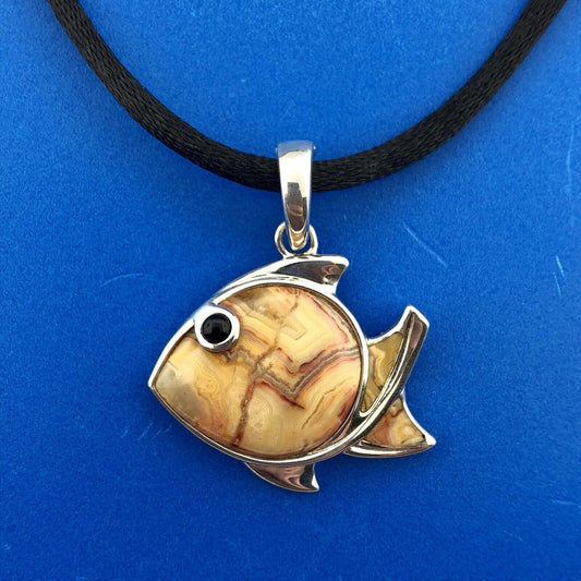 Whitney Kelly Sterling Silver 925 Agate Onyx Fish Silk Cord Enhancer Necklace