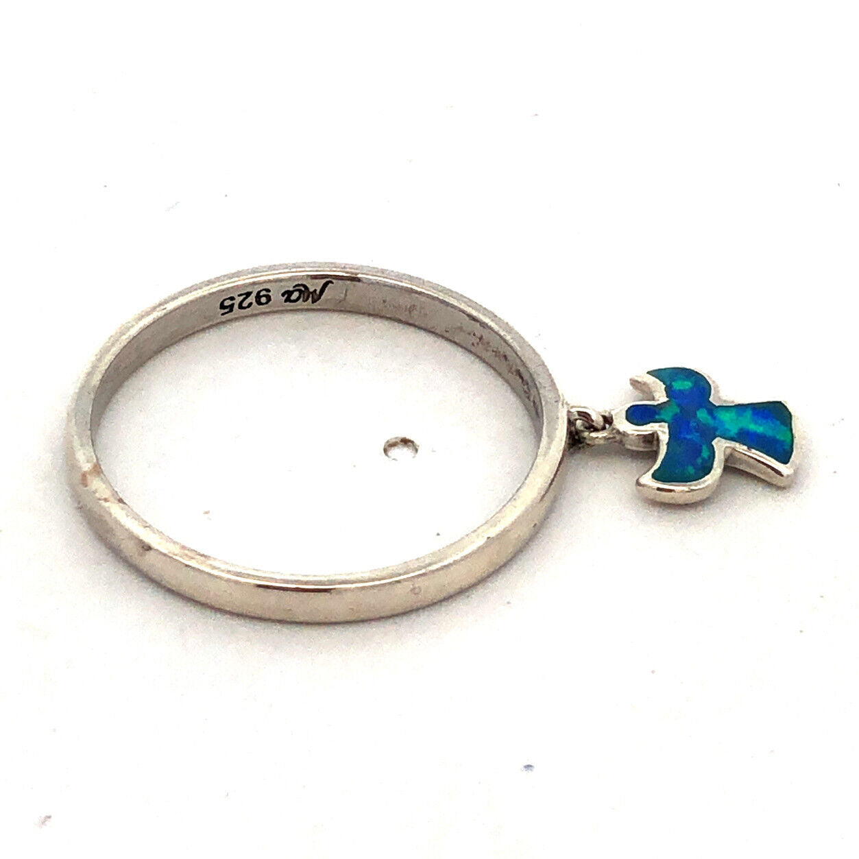 Designer Michael Anthony 925 Sterling Silver Blue Opal Angel Charm Band Ring
