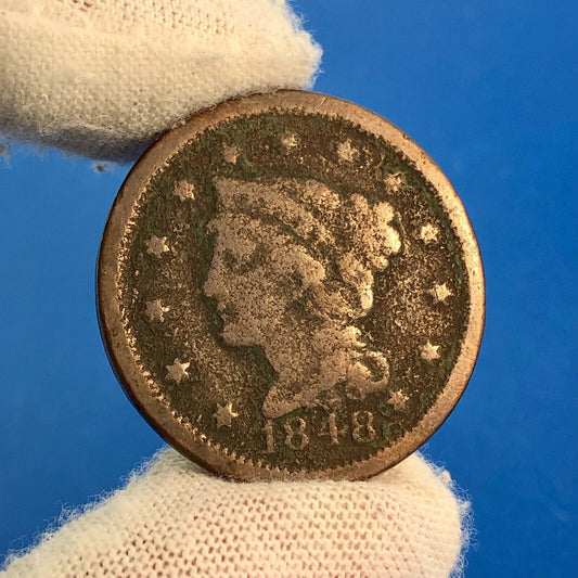 1848 P Liberty Head Braided Hair Large Copper Cent Better Philadelphia Mint Coin