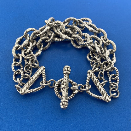 Judith Ripka 925 Sterling Silver Cubic Zirconia Triple Strand Toggle Bracelet