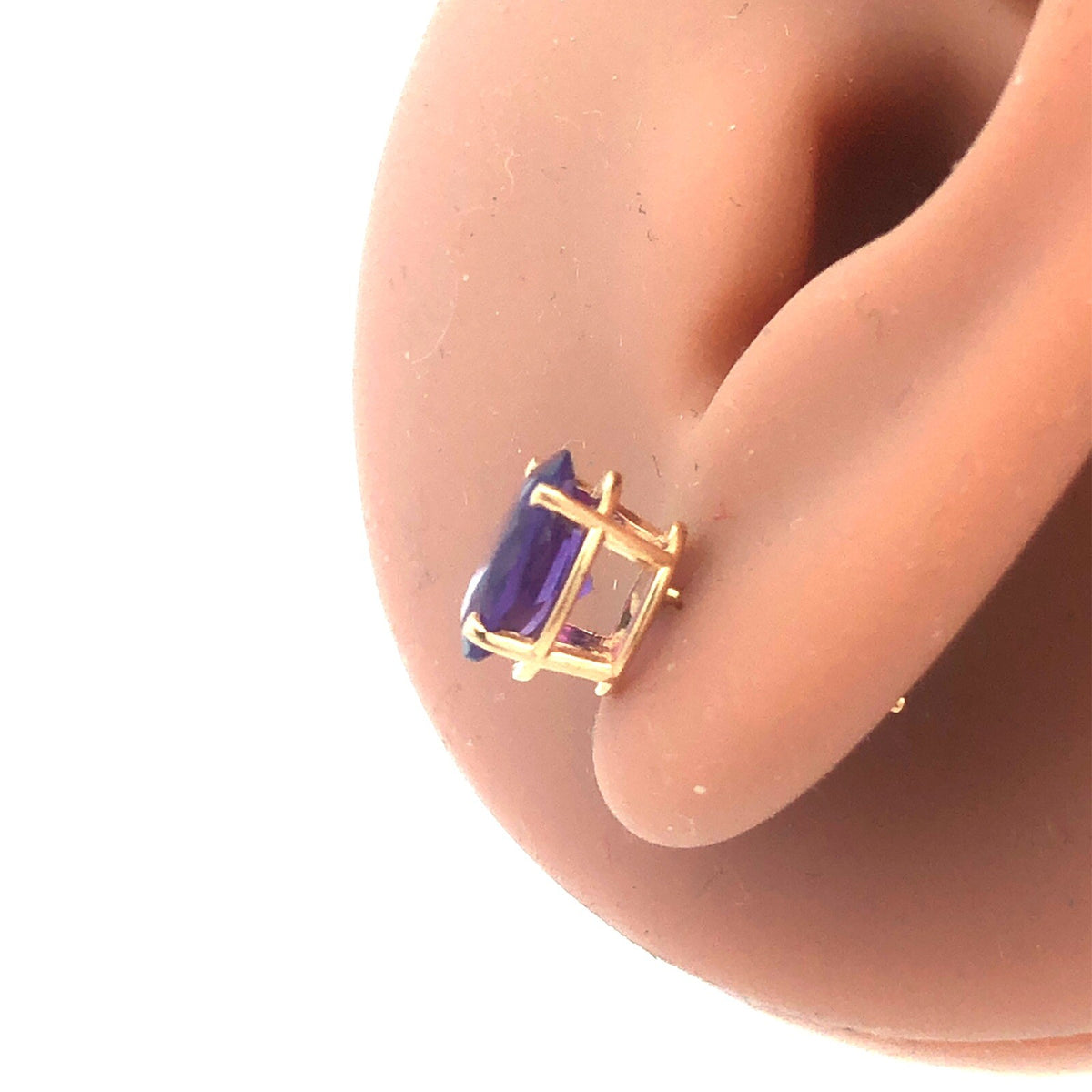Classic 14K Yellow Gold Oval Amethyst February Birthday Statement Stud Earrings