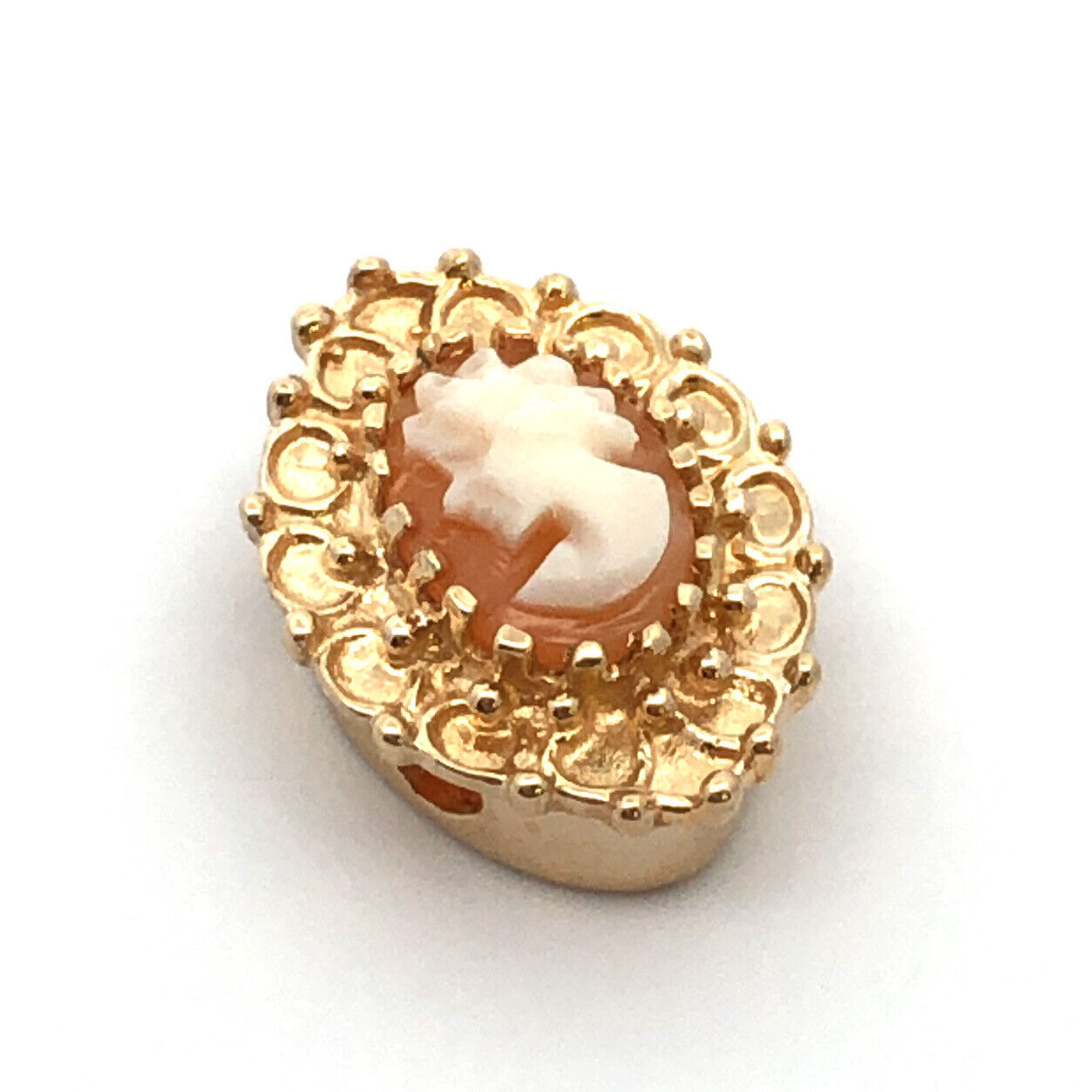 Designer KLJCI 14K Yellow Gold Oval Cameo Detailed Slide Charm