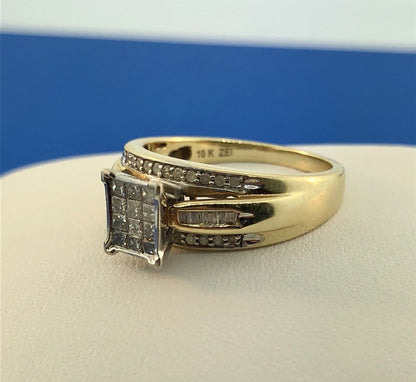 Vintage ZEI 10K Yellow White Gold Diamond Cluster Empire Style Engagement Ring