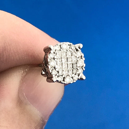 Classic 14K White Gold Princess Round Diamond Circle Cluster Stud Earrings