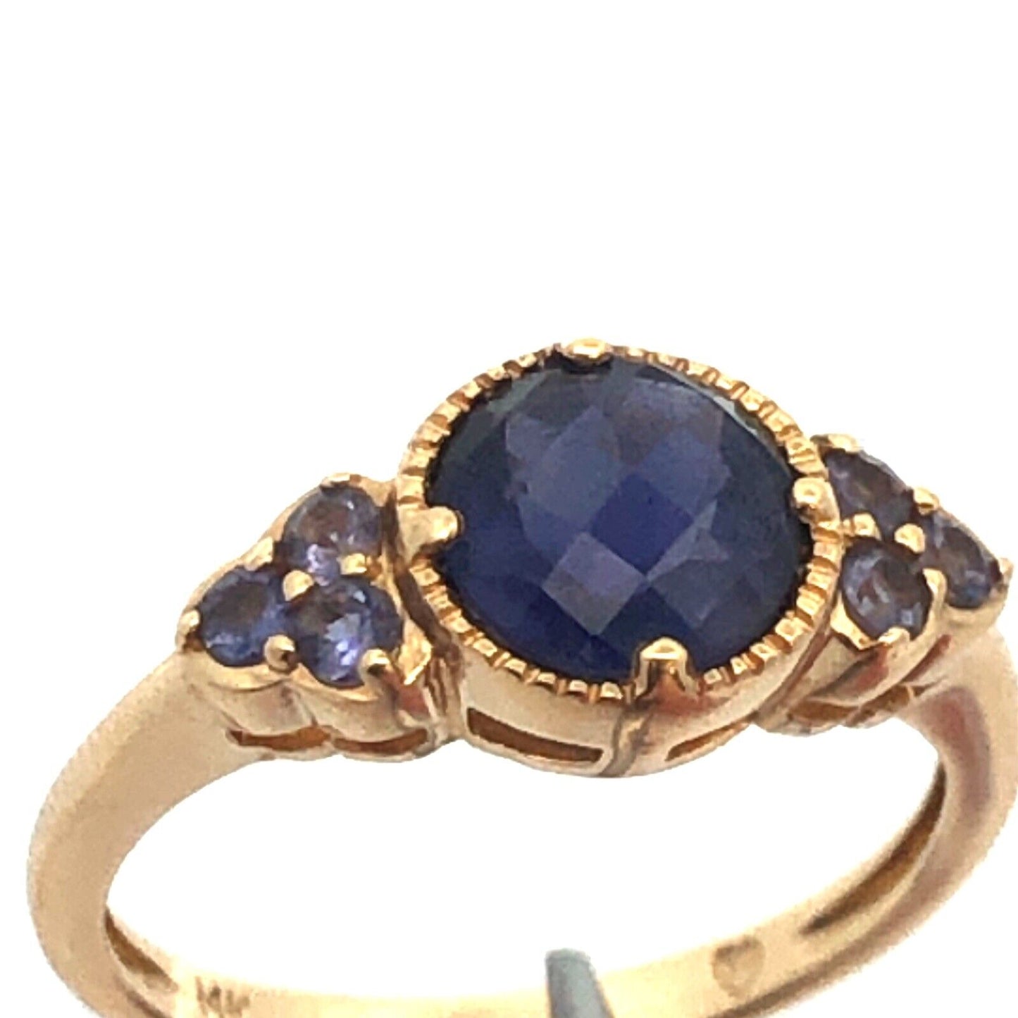 Designer 14K Yellow Gold Round Cushion Cut Tanzanite Ring