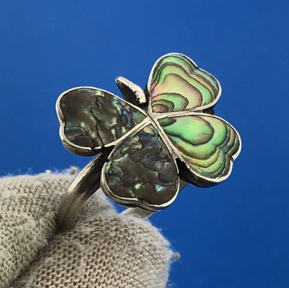 Vintage Sterling Silver 925 Abalone Butterfly Statement Cocktail Ring