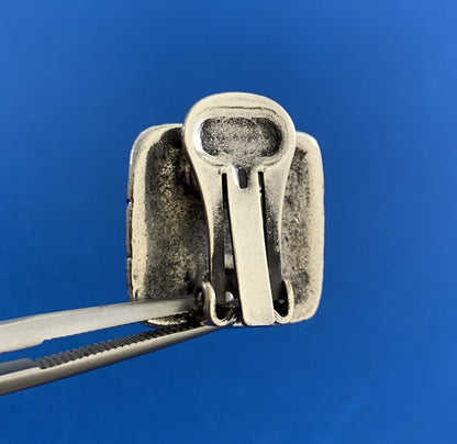 Vintage Modern Square 925 Sterling Silver Blue Glass Clip-On Earrings