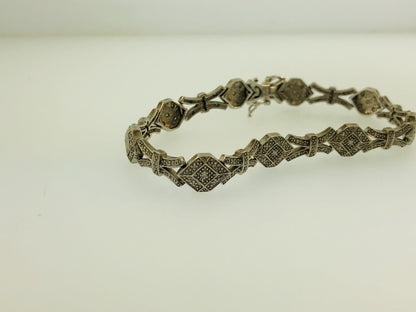 Vintage EA Sterling Silver 925 Diamond Modernist X O Link Tennis Bracelet