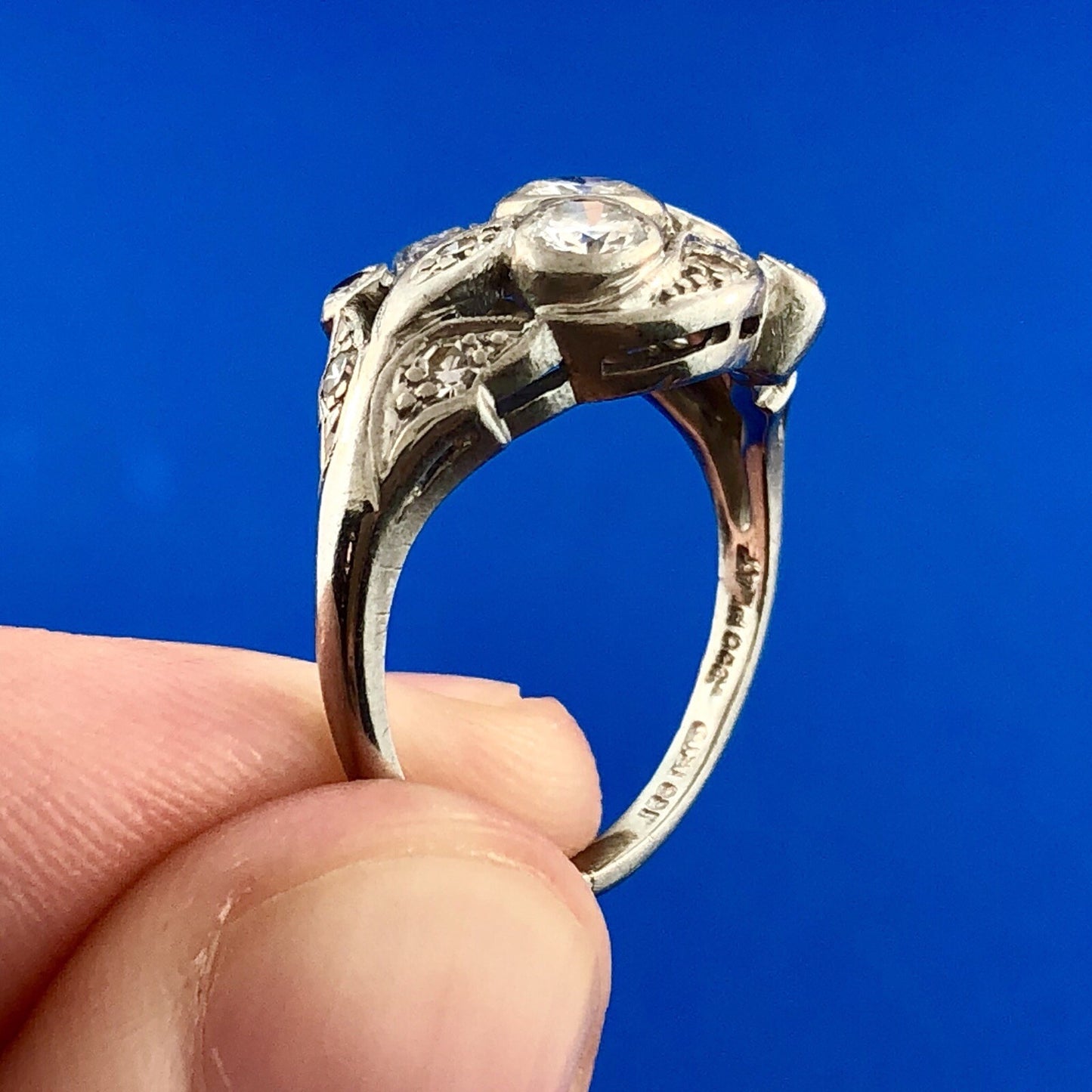 Art Nouveau Art Deco Platinum Diamond Floral Cluster Engagement Cocktail Ring