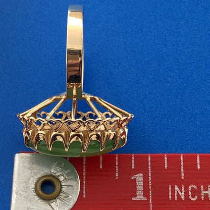 Estate 14K Yellow Gold Jade Jadeite Oval Cabochon Heart Scroll Cocktail Ring