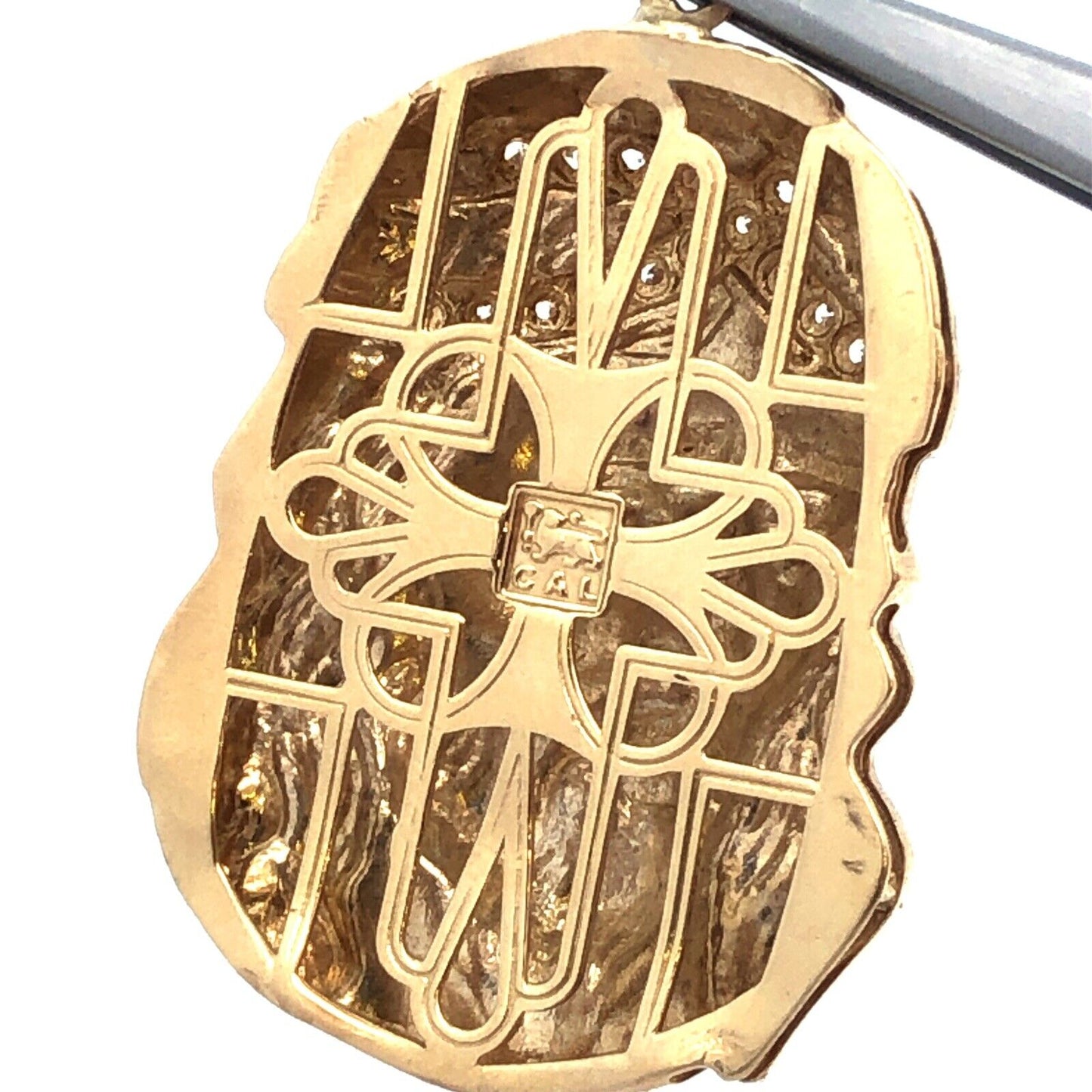 Designer 10K Yellow Gold Cubic Zirconia CZ Statement Christ's Head Pendant