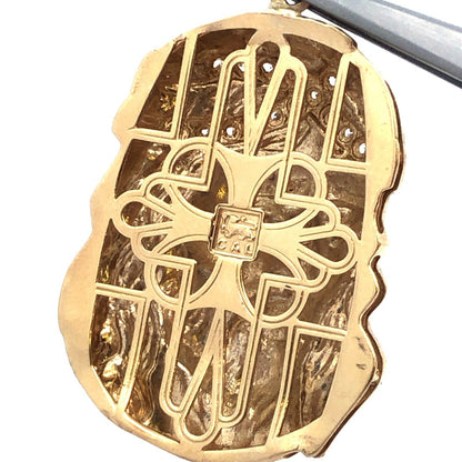 Designer 10K Yellow Gold Cubic Zirconia CZ Statement Christ's Head Pendant