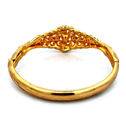 Vintage Barbara Mandrell Gold Tone Faux Pearl Rhinestone Hinged Cuff Bracelet