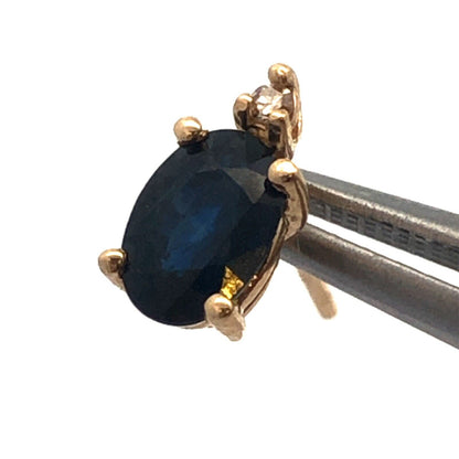 Designer ARJC 14K Yellow Gold Oval Blue Sapphire Diamond Stud Earrings