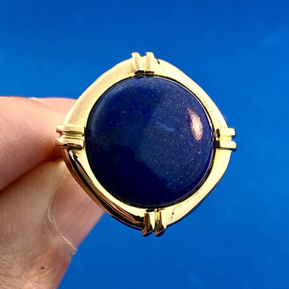 Vintage 14K Yellow Gold Lapis-Lazuli Cabochon Modernist Abstract Cocktail Ring