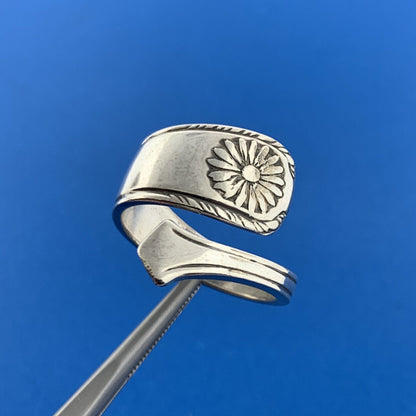 Designer 925 Sterling Silver Floral Flower Bypass Spoon Adjustable Ring