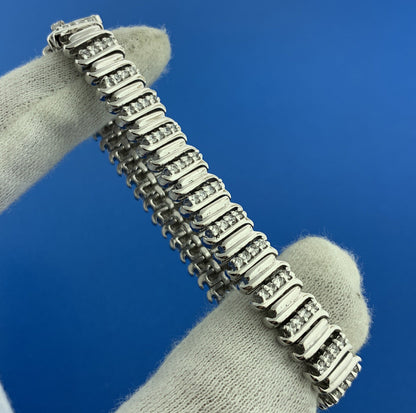 Designer 925 Sterling Silver Pave Diamond Statement Tennis Bracelet