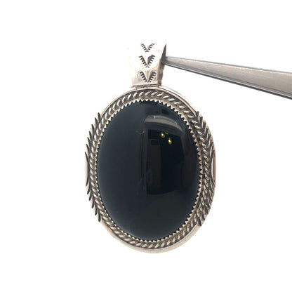 Native American 925 Sterling Silver Black Onyx Storyteller Statement Pendant