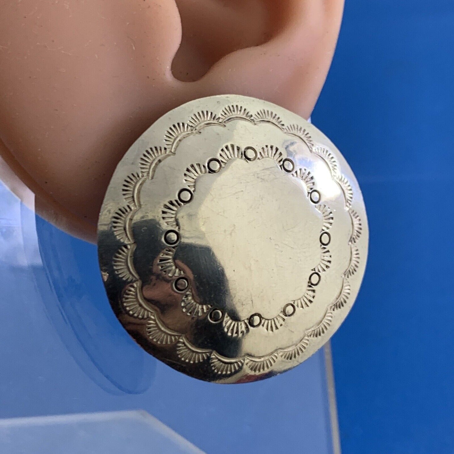 Three Smokes Trading Co 925 Sterling Silver Native American Concho Stud Earrings