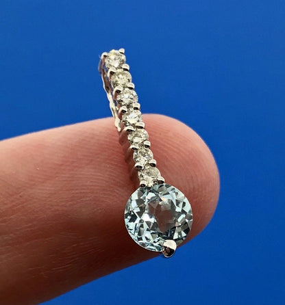 Designer Esx 10k White Gold Blue Topaz & Diamond Womens Bar Charm Pendant