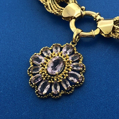 Designer OT Turkey 925 Sterling Silver Vermeil Amethyst Triple Link Bracelet