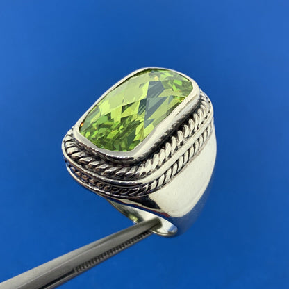 Designer 925 Sterling Silver Rectangle Cushion Cut Peridot Statement Finger Ring