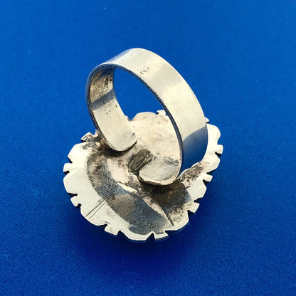 Native American Unsigned 925 Sterling Silver Turquoise Trilliant Statement Ring