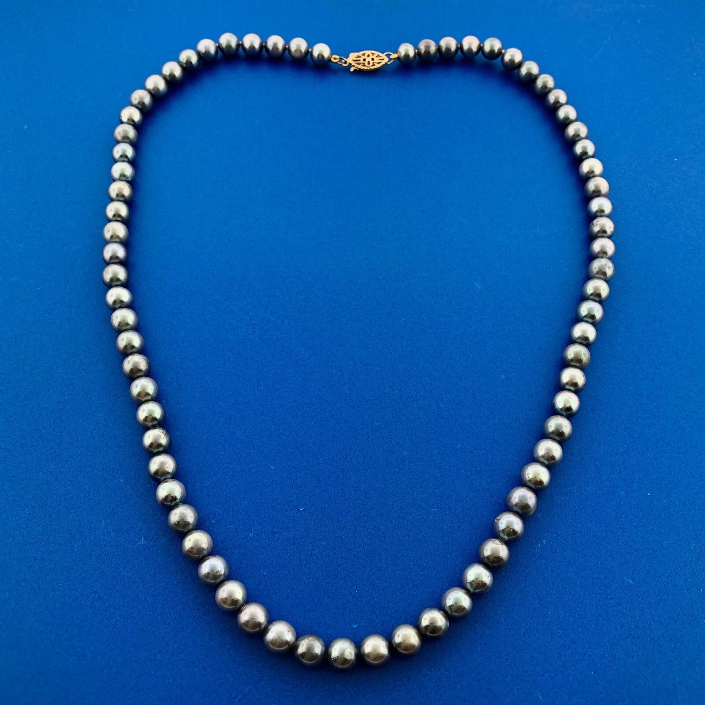 Retro 10K Yellow Gold Gray Peacock Pearl Wedding Bridal Pearl Necklace