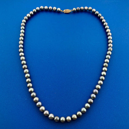 Retro 10K Yellow Gold Gray Peacock Pearl Wedding Bridal Pearl Necklace