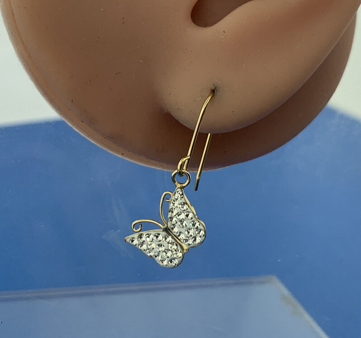 Jacmel Mauritius 925 Sterling Silver Vermeil Crystal Butterfly Dangle Earrings