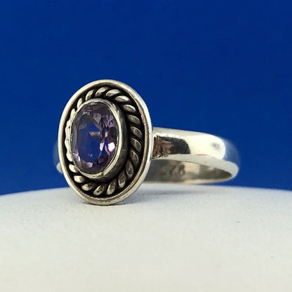 Retro Sterling Silver 925 Oval Amethyst February Anniversary Birthstone Ring