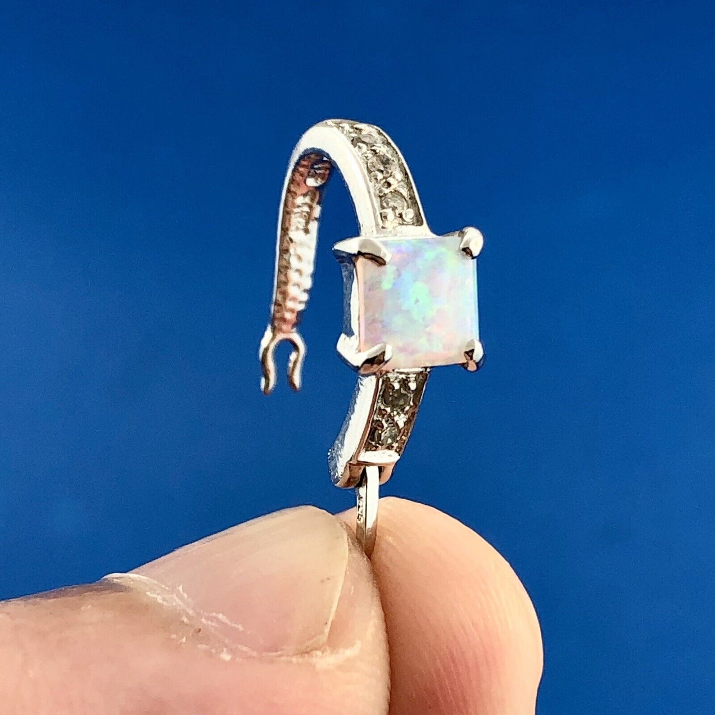 Designer MD 925 Sterling Silver Opal Diamond October Petite Hoop Earrings