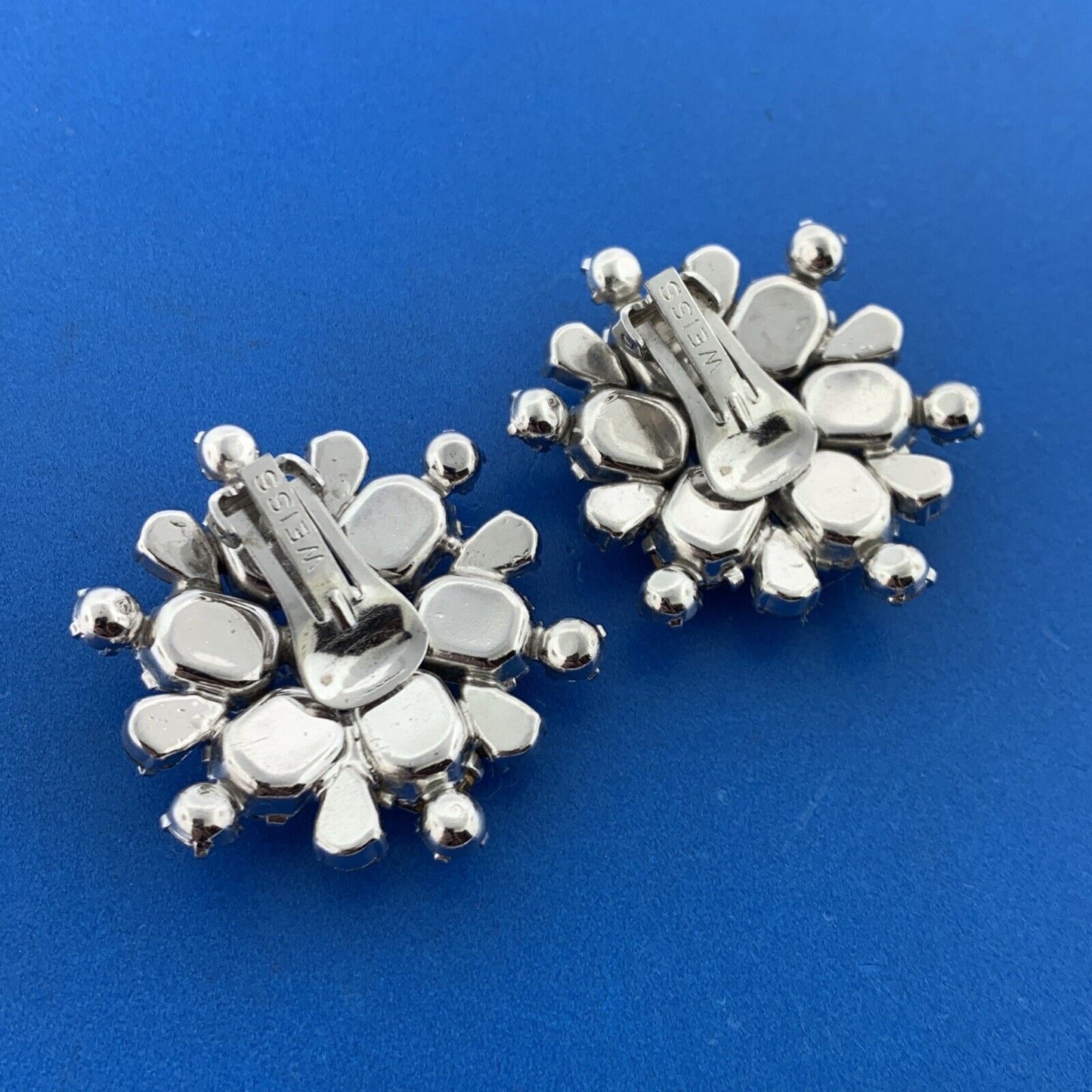 Retro Weiss Austrian Crystal Rhinestone Snowflake Starburst Clip On Earrings